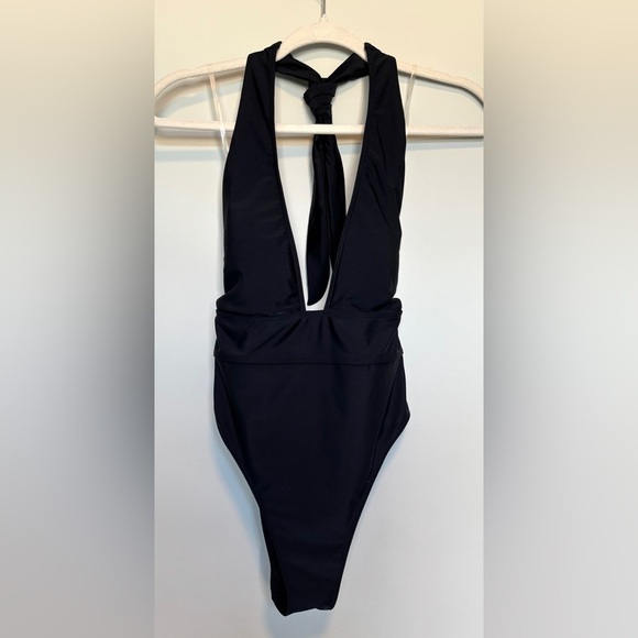 Abercrombie & Fitch Women's XS Bathing Suit One Piece High Cheeky Black Halter - Picture 2 of 11